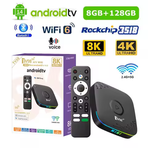 TV98 ATV mini Android 14 TV Box RK3518 Support 4G 5G Dual WiFi 4K 8K HD BT5.0 Voice Remote Set top box 8GB 128GB iptv