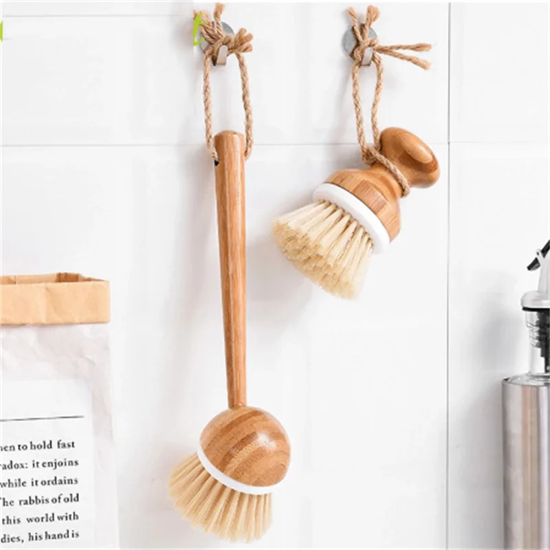 

Kitchen Dish Bamboo Dishwashing Brush Household Sink Stove Pans Pots Long Handle Cleaning Brush Non Greasy Soft Bristle No Stick