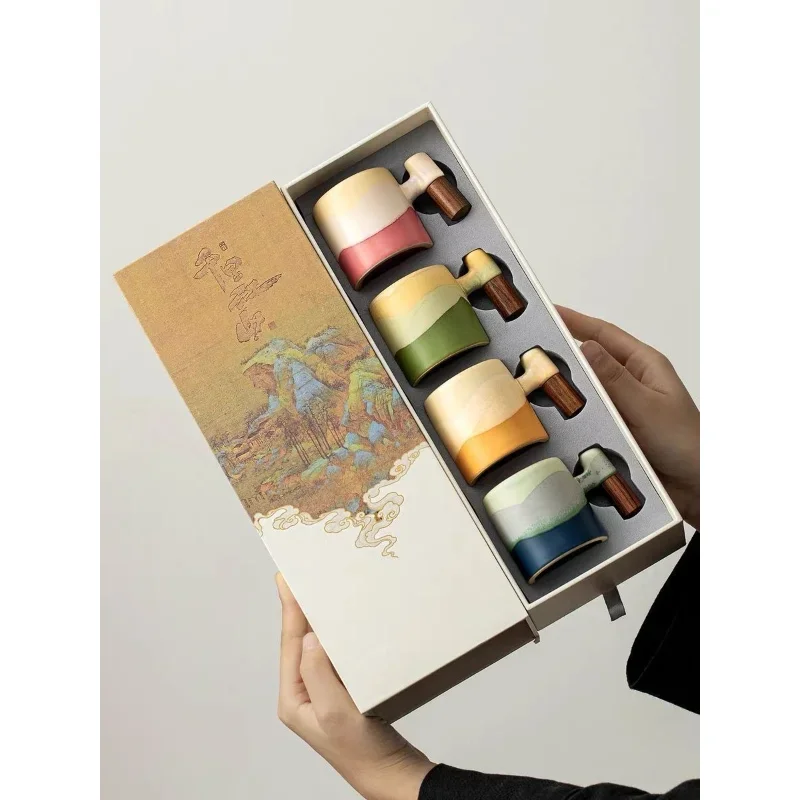 Ceramic Tea Cup Set Gift Box Master Cup Tea Ware Chinese Characteristic Souvenir Hand Gift For Client Household Tea Accessory