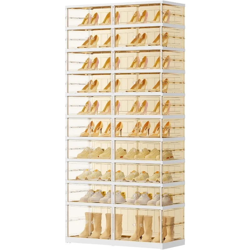 10 Tiers 20-40 Pairs Foldable Boxes Large Storage Rack Collapsible Organizer For Closet Tall Shelf