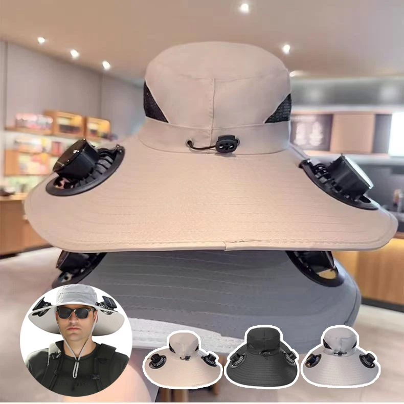 

Mens Windproof Solar Sun Hat Dual Cooling Fans Wide Brim USB Charging UV Protection Fathers Day Gift Outdoor Adventure Gear
