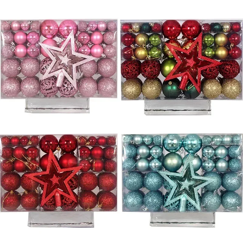 

New 101pcs Five Pointed Star Box Set Merry Christmas 3-6cm Christmas Baubles+star Tree Hang Goods Plastic Ball Decorative Sets