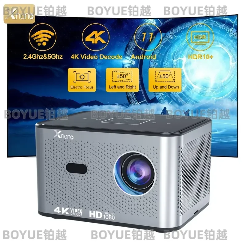 X3 Pro Native 720P Mini Projector 300 ANSI Lumens Electric Focus Auto Keystone WiFi 6 Bluetooth 5.0 Portable 4K Decoding