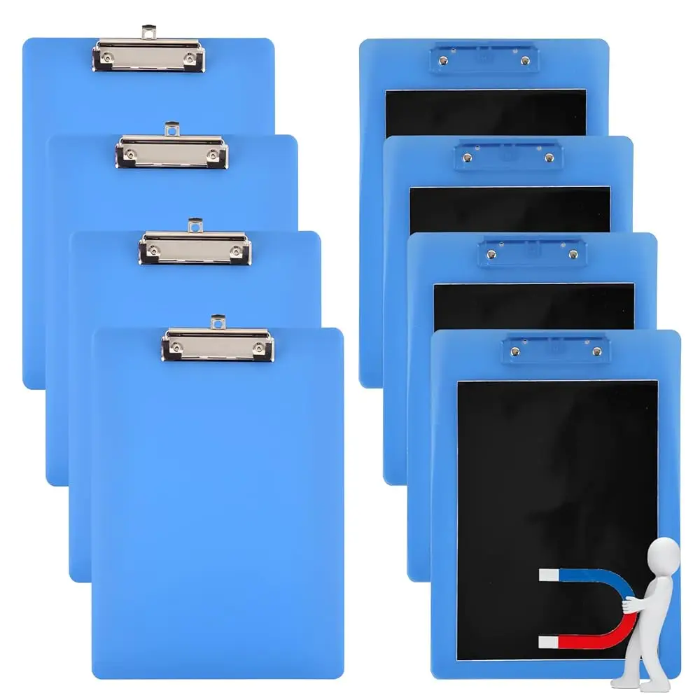 

4 Pieces Blue Magnetic Clipboards Clip Board with Low Profile Letter Size Clipboards 9X 12.5 Inch Standard Clip for Refrigera
