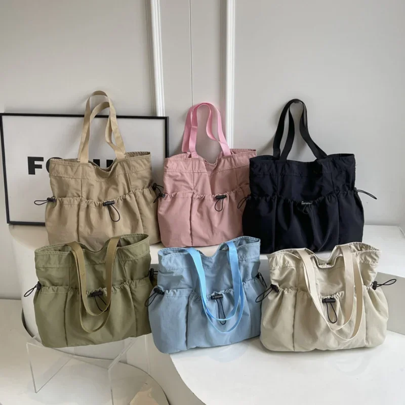 Casual Ruched Multistoreyed Nylon Tote Bag Large Capacity Short Travel Shoulder Bag Women Upscale Classic Commuter Handle Bag