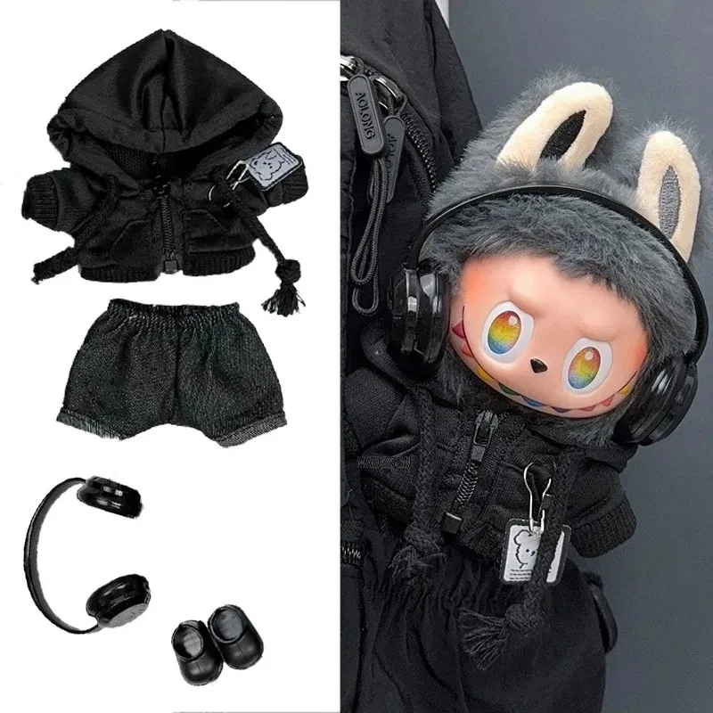 

15 17cm For Labubu Doll Fashion Bear Zipper Hoodie Outfit Clothes Shoes Headset Set Clothing Accessories Sitting Party Series