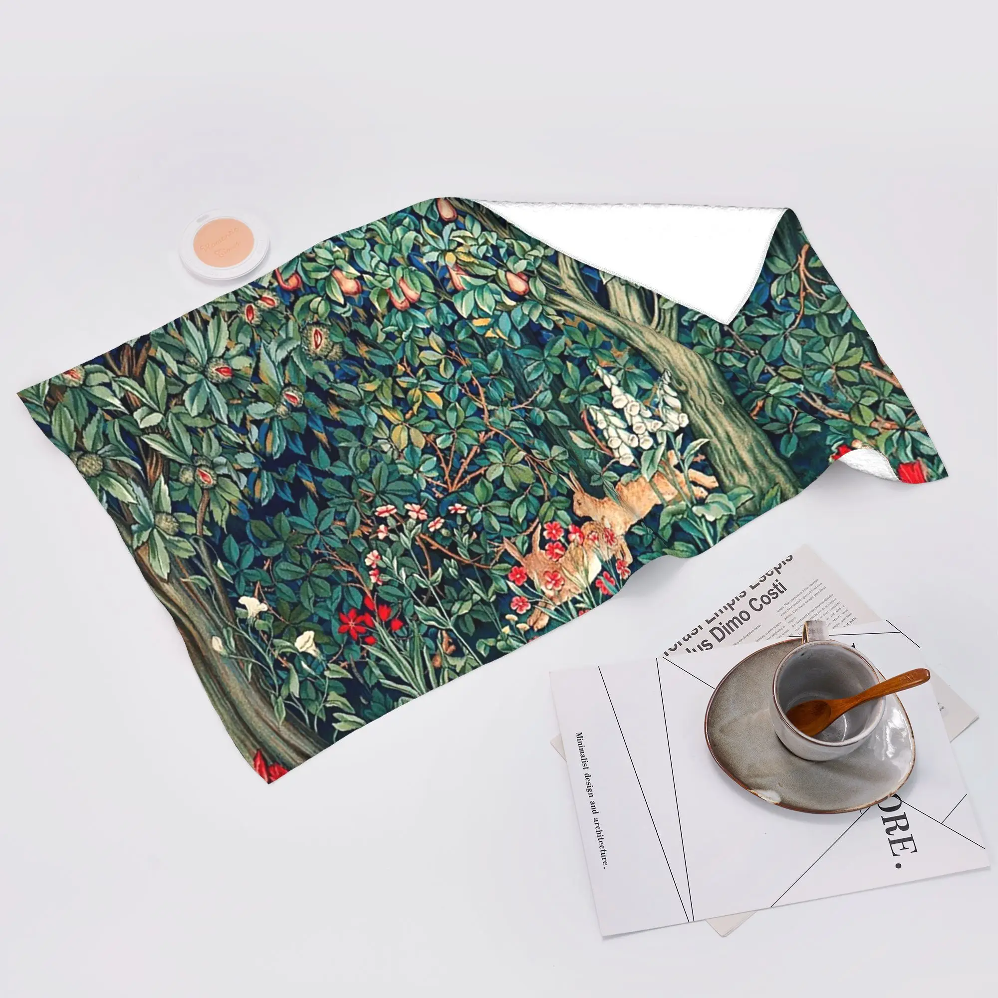 Custom GREENERY, FOREST ANIMALS Hares Blue Green Soft Face Towel Quick Dry Pool Bath Cotton Towels Absorbent