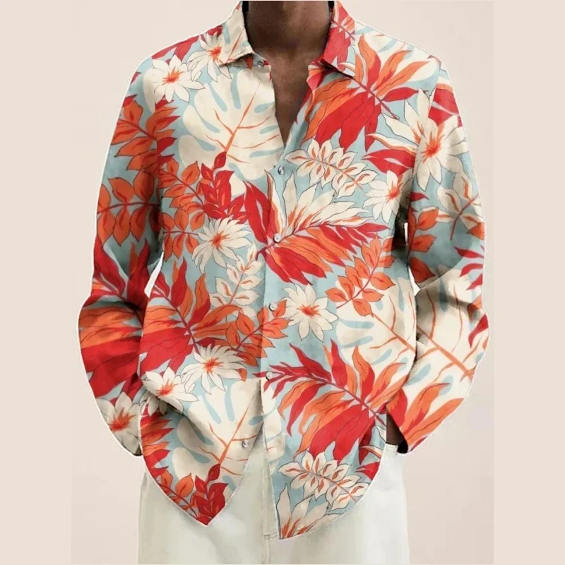 Men's Autumn Plant Flower Natural 3D Printed Shirt Long Sleeve Lapel Shirt Business Casual Vacation Outdoor Top Shirt Gift