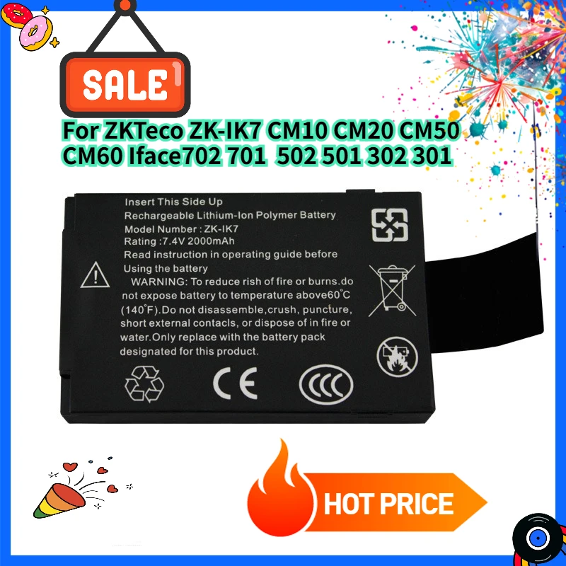 Batería de Respaldo de 2000mAh para ZKTeco ZK-IK7 CM10 CM20 CM50 CM60 Iface702 701 502 302, Batería para Máquinas de Control Centralizado
