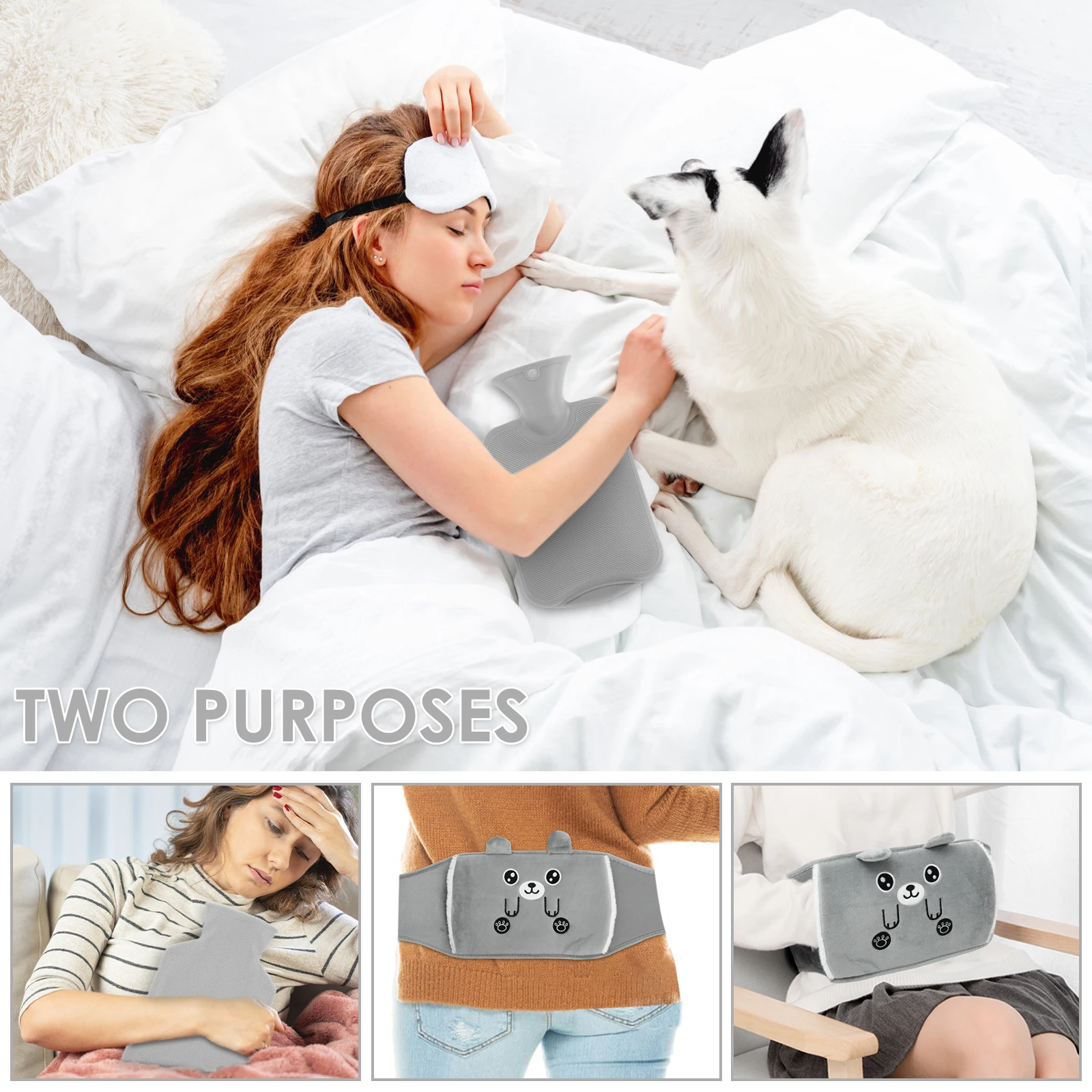 Wearable Hot Water Bottle Belt Plush Wrap Around Hand Warmer with Cover Safe Comfortable Rubber Hot Water Bag Large Capacity 1 L