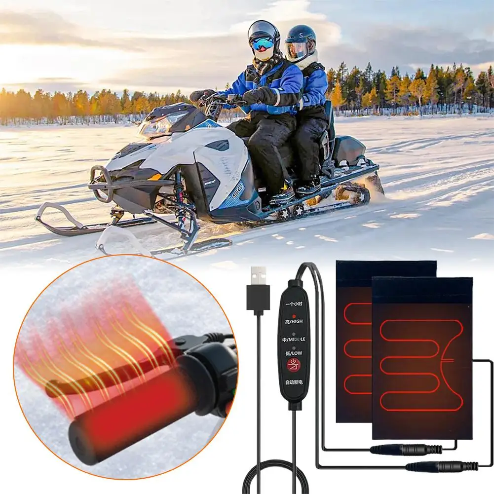 2025 Heated Handlebar Grip Cover USB Powered 3 Temperature Modes Hook Loop Fastening for Motorcycle  Commuting Anti Slip Design