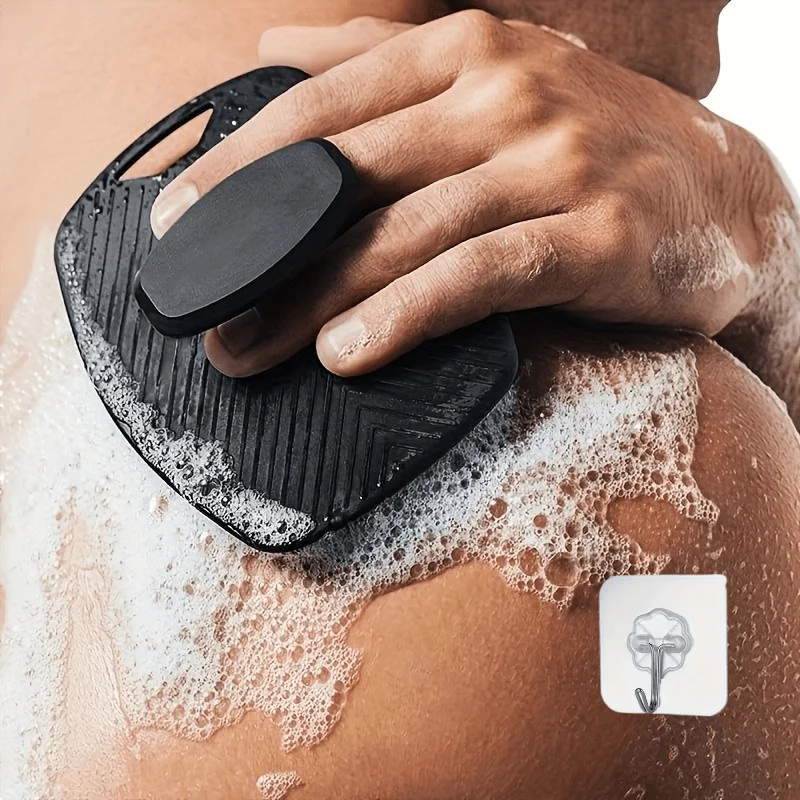 Silicone bath brush, portable, wall-mountable, shampoo and body scrubbing tool, shower cleaning brush