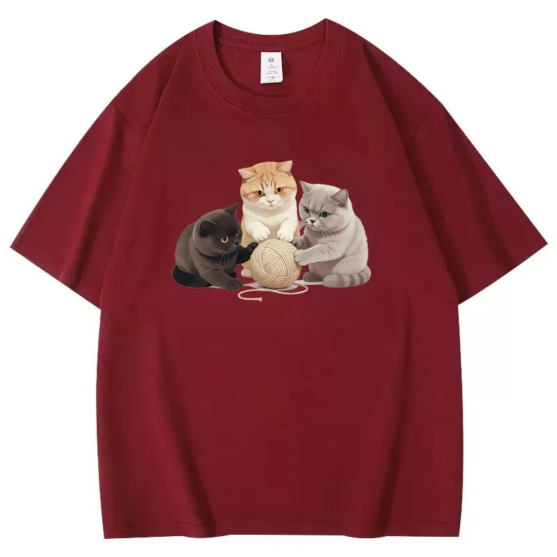 لطيف الكرتون القطط طباعة فضفاض تي شيرت المرأة 2026 صيف جديد قصير الأكمام قاعدة تيز موضة عادية س الرقبة تي شيرت الشارع الشهير