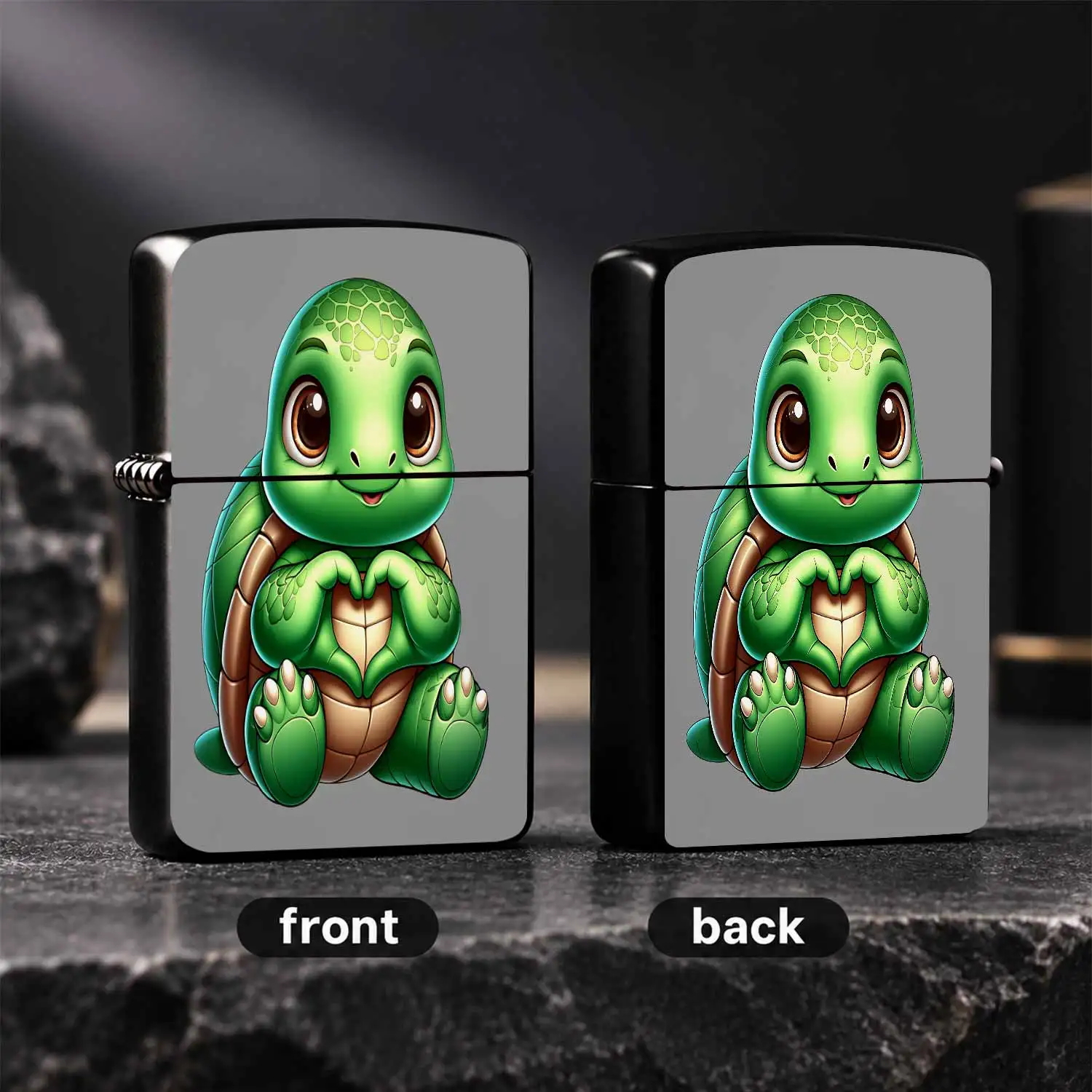 Adorable Chibi Turtle Print Lighter, Cute Healing Cartoon Tortoise Design, Portable Pocket Size Multi-Scenario Daily Use, Exquisite Vivid Pattern, Sweet Thoughtful Unique Creative Gift For Family Friends And Animal Love A Humorous And Inter