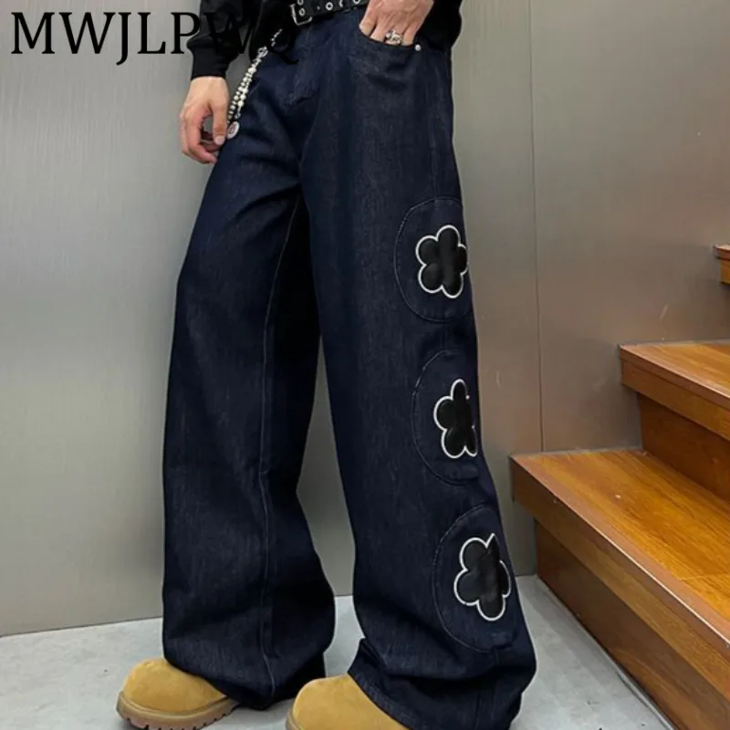 

MWJLPWQ Modish 2025 Autumn New American Printed Patch Spliced Jeans Men's High Street Personality Design Denim Pants Chic 21683