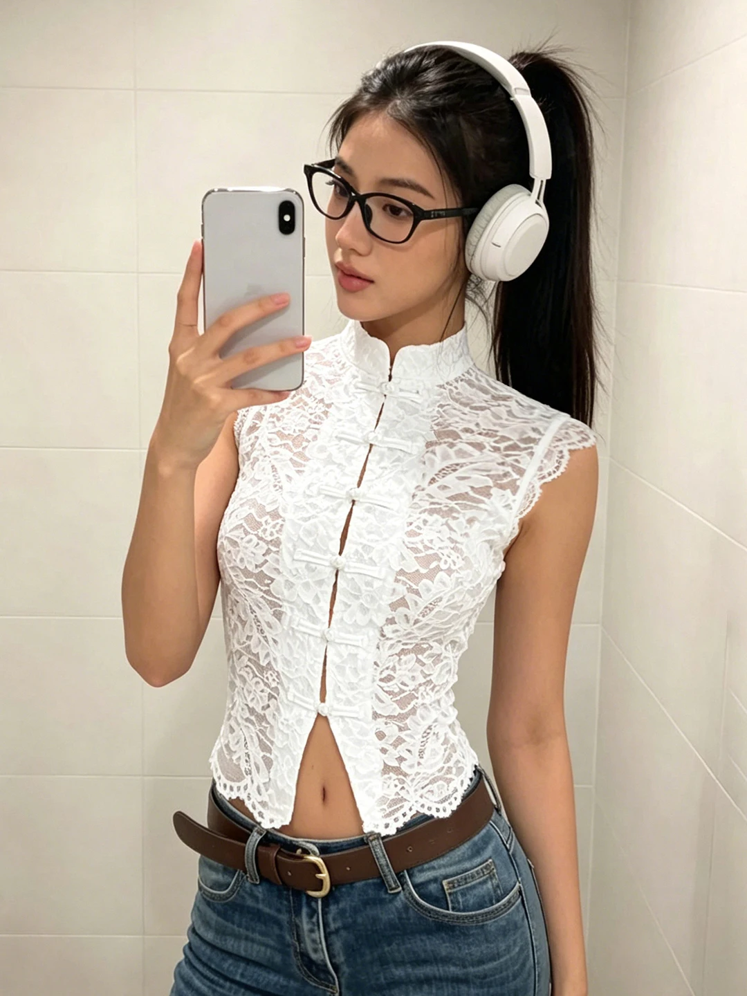 White Lace Stand Collar Slim Fit Women's Tank Top Button up Sleeveless Vest New Chinese Style National Trend Sexy Thin