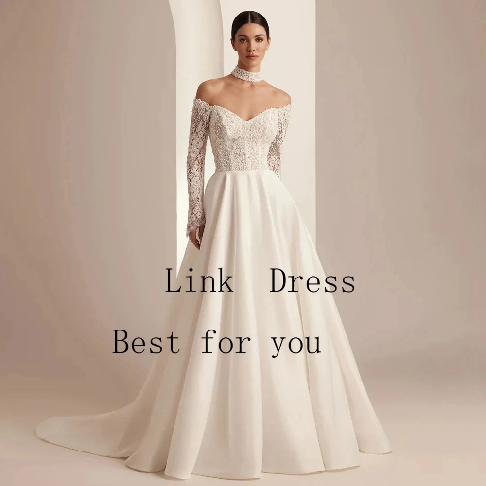 Elegant Strapless Wedding Dresses for Ladies Elegant Off Shoulder Bridal Gowns with Lace Full Sleeve Vestidos De Novia New