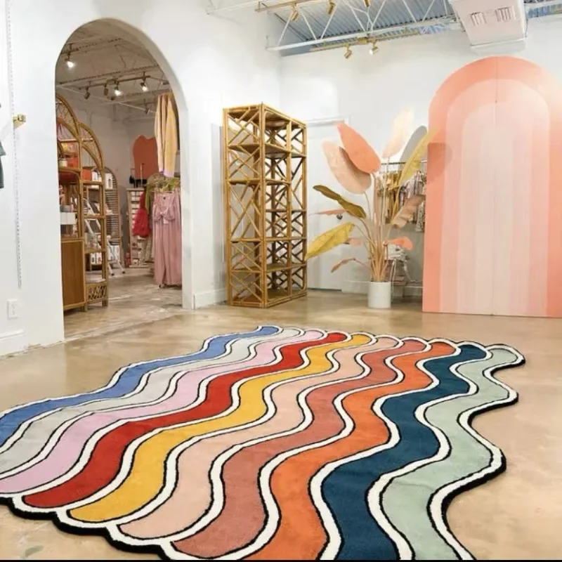 Carpet for Living Room Rainbow Irregular Shape Bedroom Plush Floor Mat Large Area Modern Light Luxury Fluffy Rug Alfombra Tapis