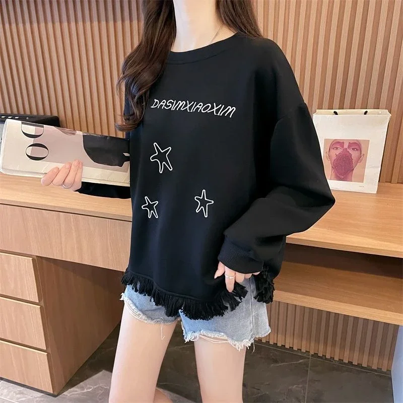 New in Tassel Loose Female Pullover Top on Promotion Nice Color Sweat-shirt Basic Harajuku Fashion Emo Kpop Women's Sweatshirts