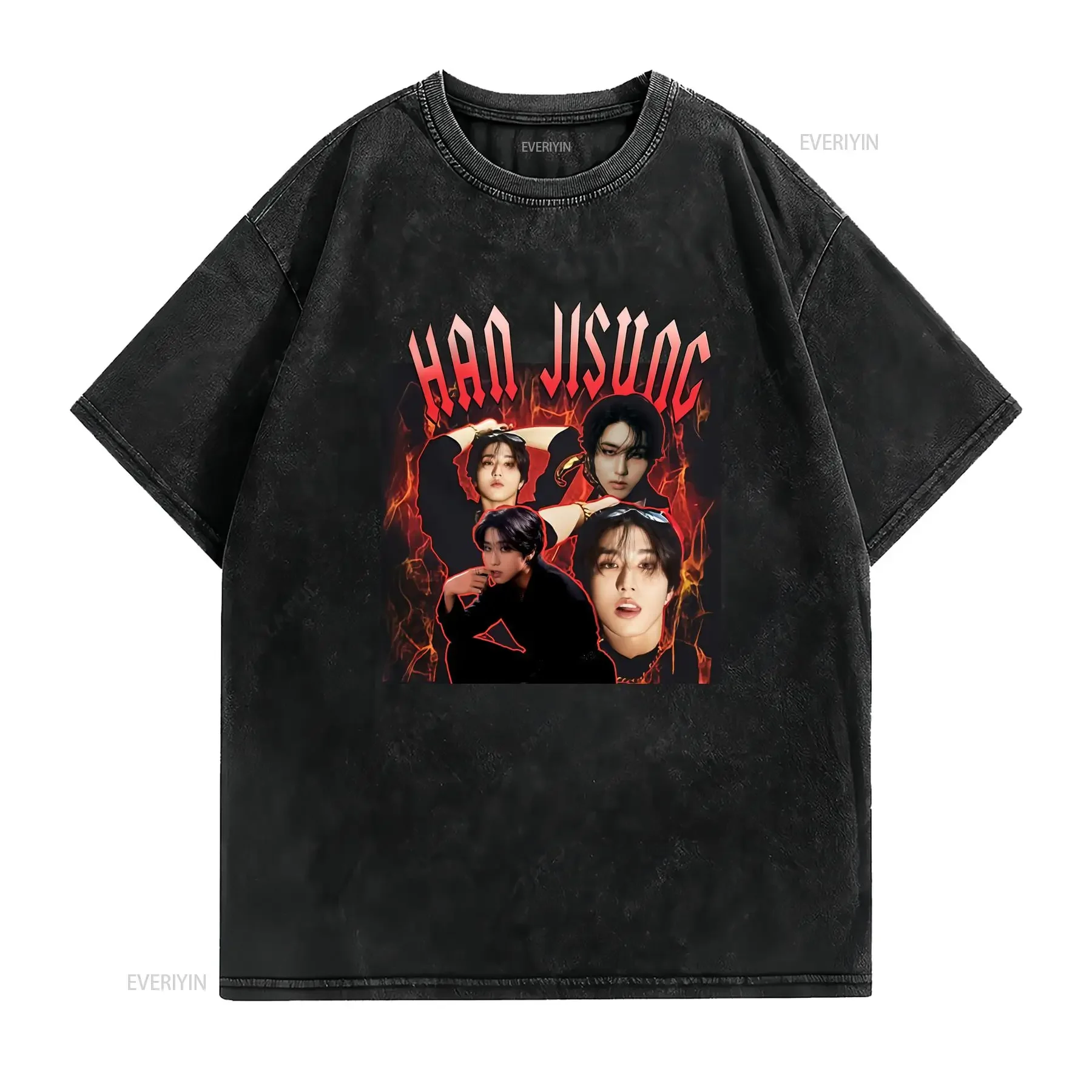 Herren Han Jisung Fan T Shirt 100 180GSM Rundhalsausschnitt mit Aufdruck Lässige koreanische Promi Waren für Weihnachten
