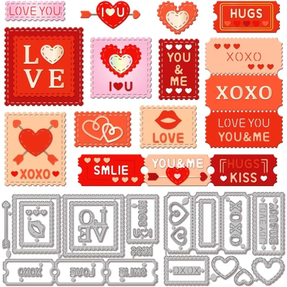 Day Postage Stamp Cut Dies Love Kiss Postage Stamp Frame Cutting Dies for DIY Scrapbooking Photo Album Decorative Embossing