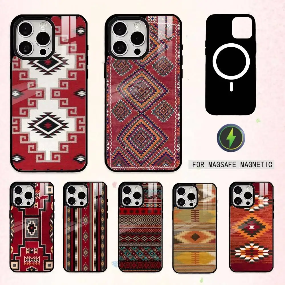 

Red Tribal Aztec K-Kilim Phone Case For iPhone17,16,15,14,13,12,11 Plus,Pro Max Magnetic For Magsafe Wireless Charging