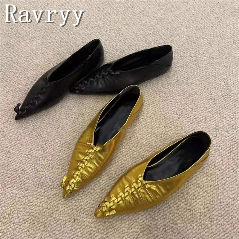 

New Arrival Pointed Toe Woven Flats Brand Design Women Shallow Leisure Dress Shoes Soft Sole Versatile Single Shoes
