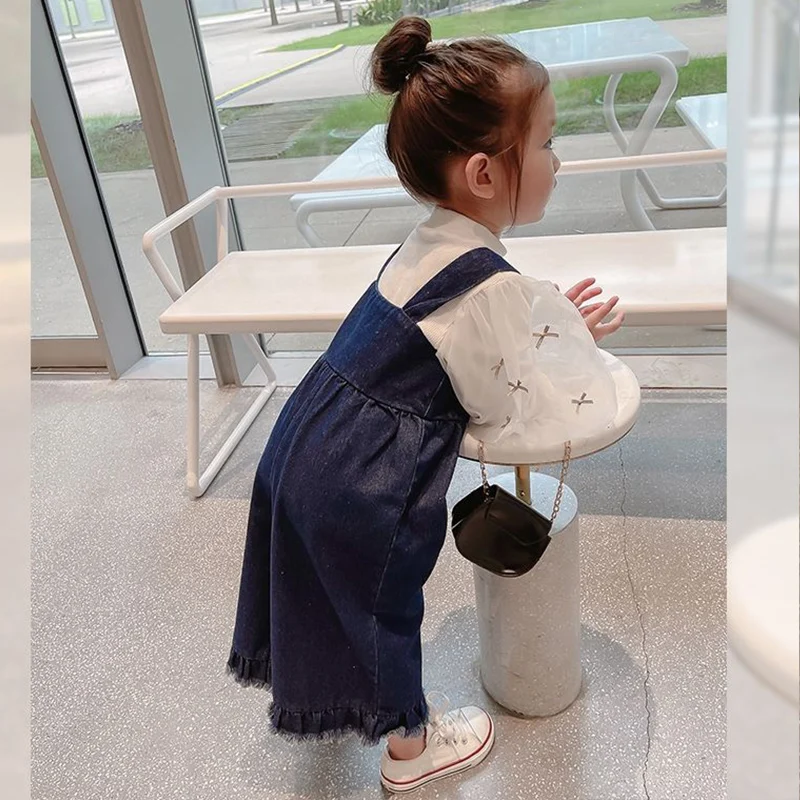 Spring Autumn Kawaii Fashion Solid Color Sweet Girls\' Jumpsuits Loose Casual Wide Leg Pants Chic All Match Children\'s Trousers