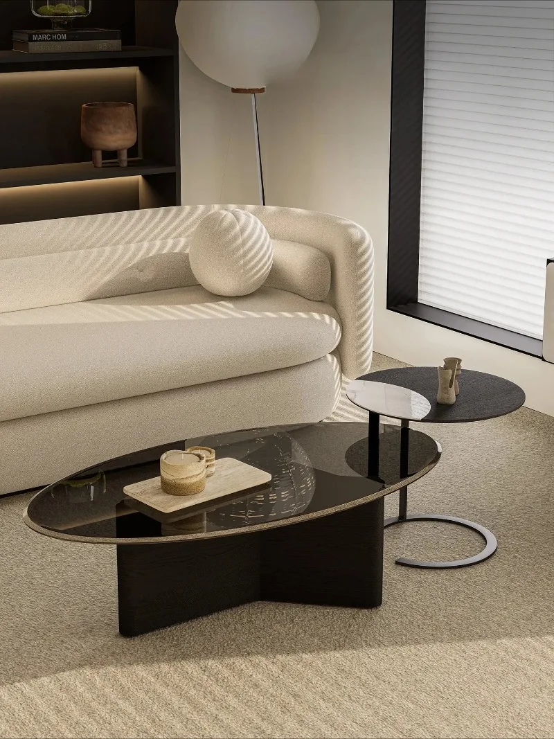 

Простой овальный чайный столик из закаленного стекла в скандинавском античном стиле