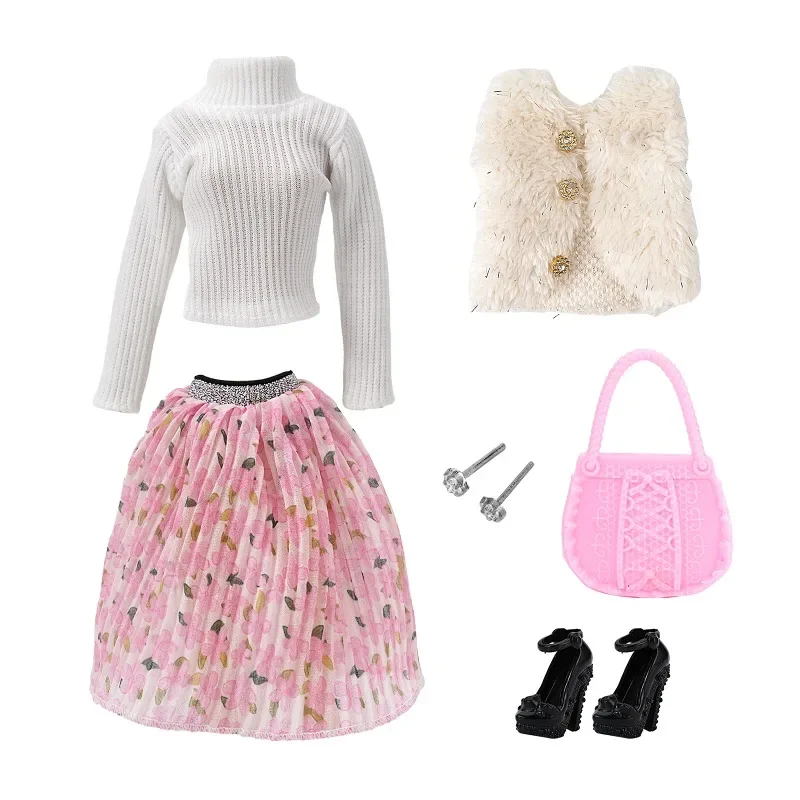 Doll's Clothing Winter Set Suitable for 30cm Thin Doll Bag Ear Studs Shoes Dress Suit Accessories Girls' Toys