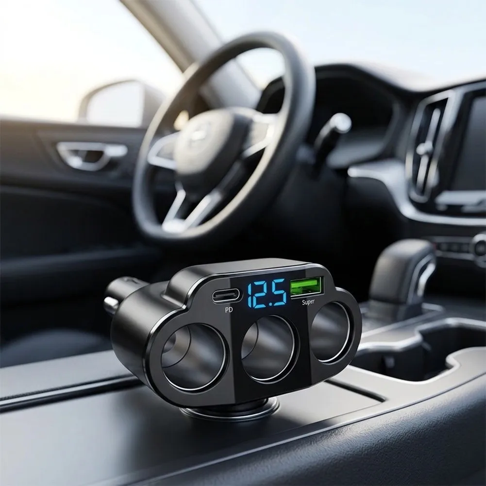Adjustable Car Charger 5-in-1 Car Charger Car Charging Travel Charging USB Charging Ports Car Adapter Charging Status Display