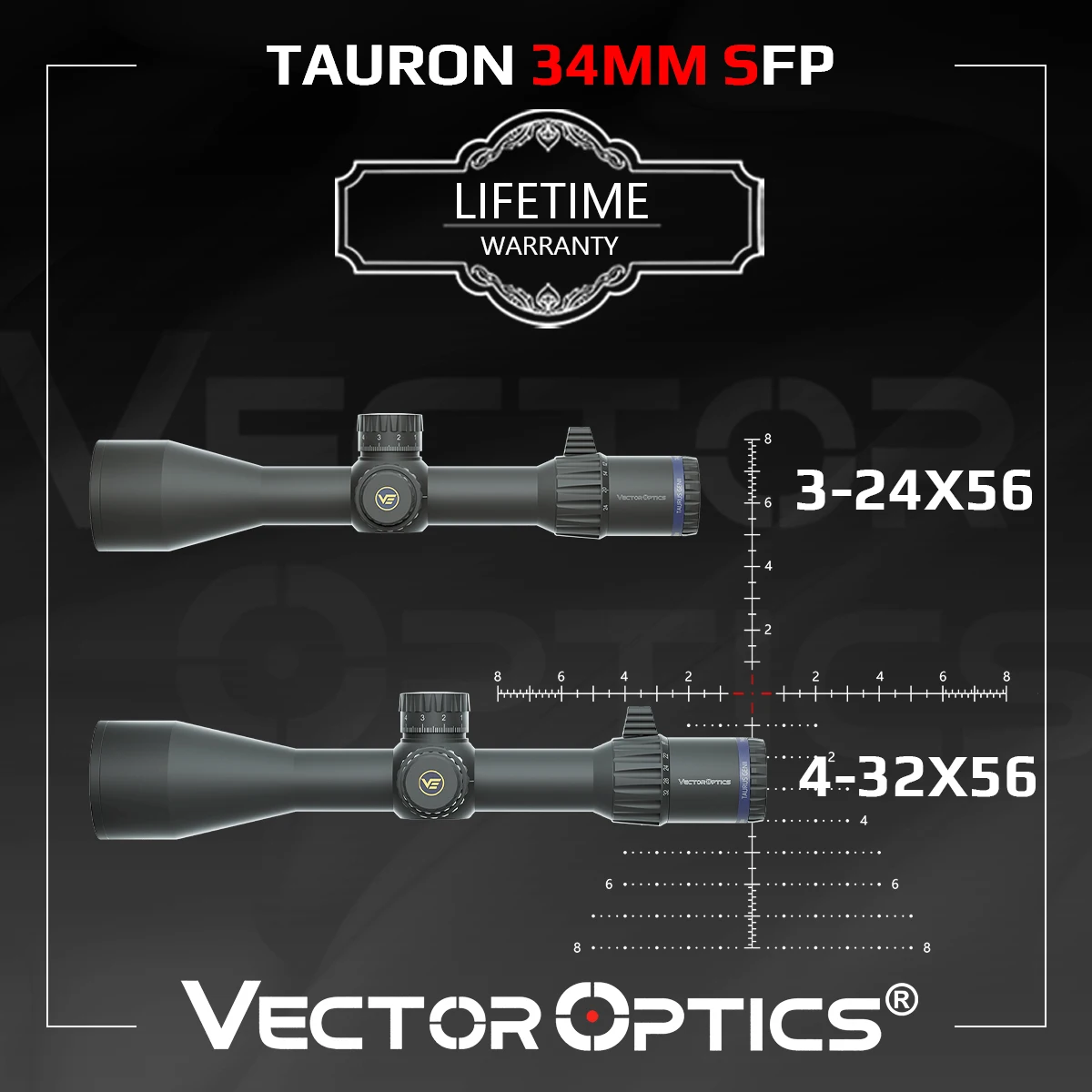 Vector Optics Tauron GenII 3-24x56/4-32x56 SFP Riflescope 34mm Tube With Zero Stop&Extra-low Dispersion ED Glass For Competition