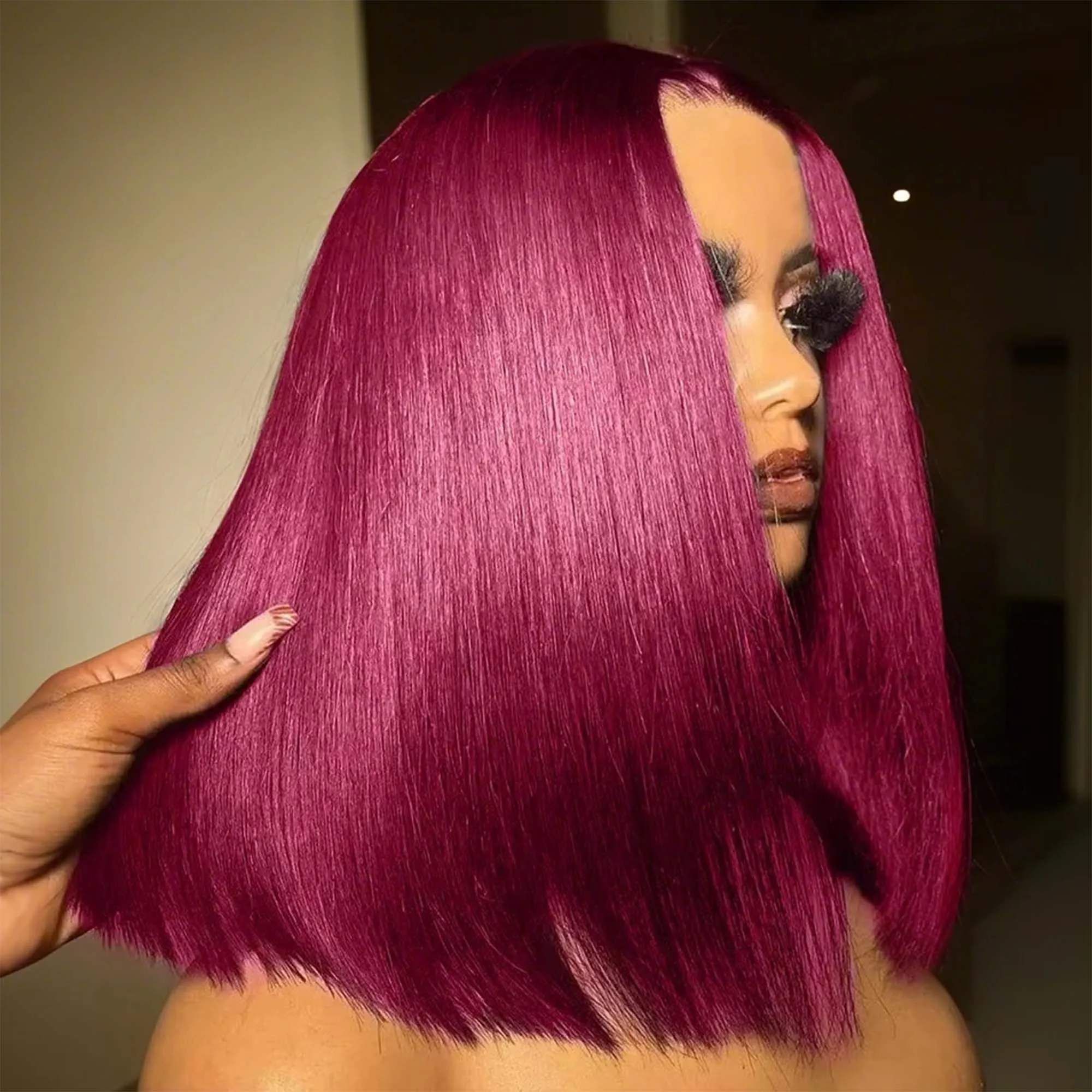 

99J Bone Straight Short Bob Wig Human Hair Burgundy HD Transparent 13x4 Lace Frontal Human Hair Wig Brazilian 10-14Inch Bob Wigs