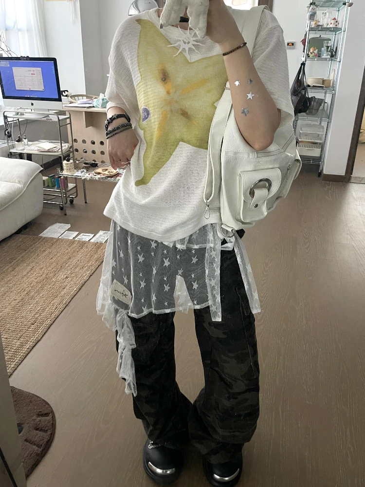 Sakura Mango Summer Creative Starfruit Pattern Short Sleeve T-Shirt Women's Comfortable Loose Casual Top round Neck Thin Fabric