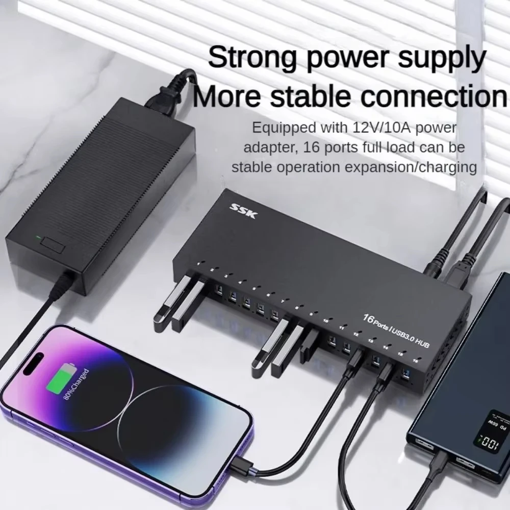 SSK Usb Hub 7/10/16 Port Usb Adapter Aluminium Usb Splitter Usb 3.0 Hub Support BC1.2 Charging for Macbook Pro PC Accessories