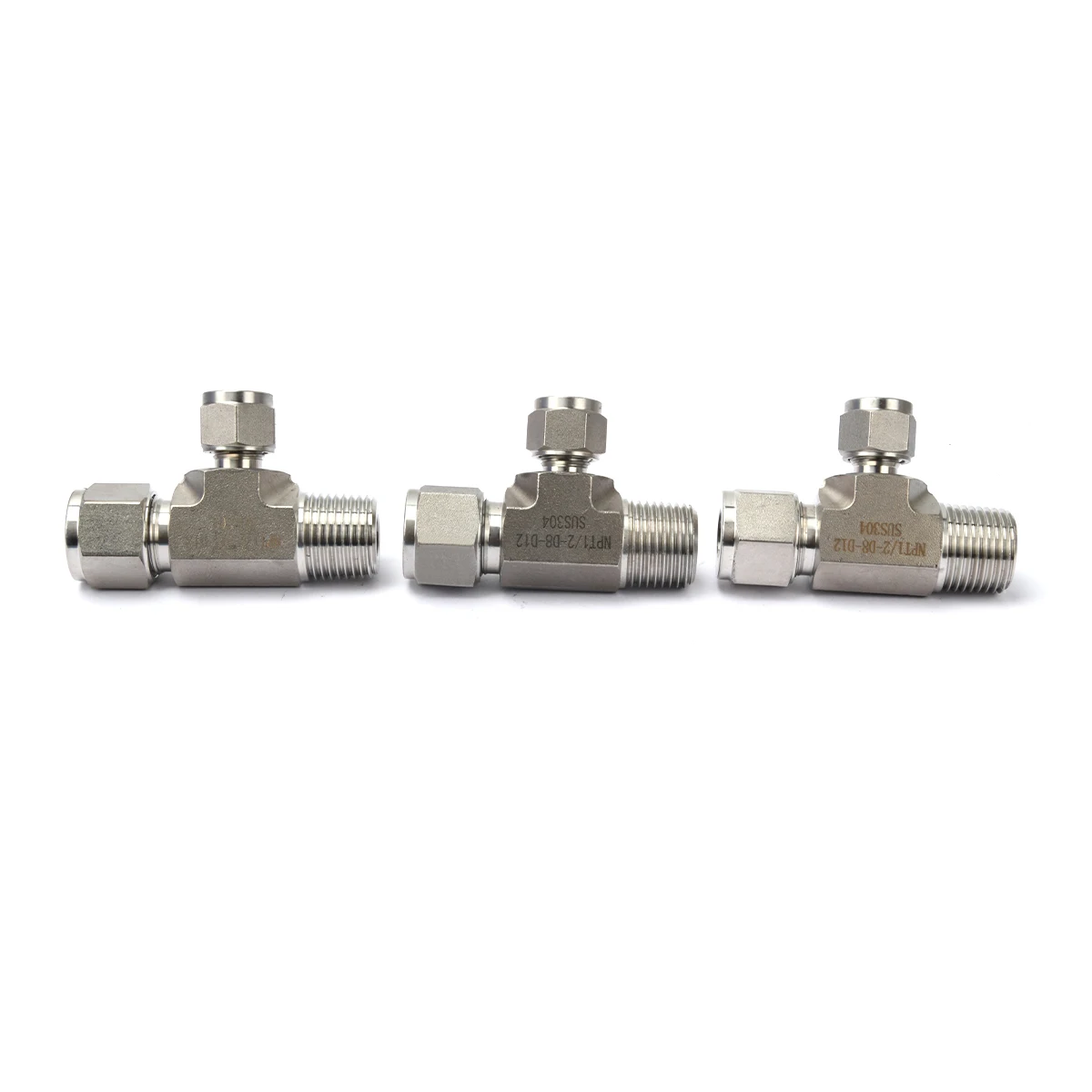 

12MM 8MM 12MM Tube Fittings SUS 304 Stainless Steel Double Ferrules Male Run Tees NPT Reducer Tee