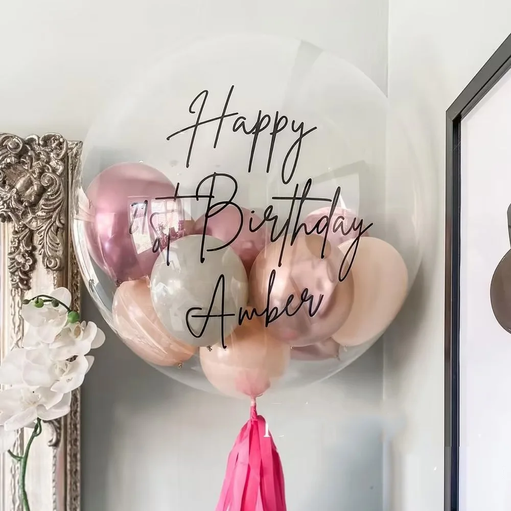 1Pcs 36inch Bubble Balloon with Customize Sticker Rose Silver Gold Name Custom Stickers for Birthday Wedding Baby Shower Decor