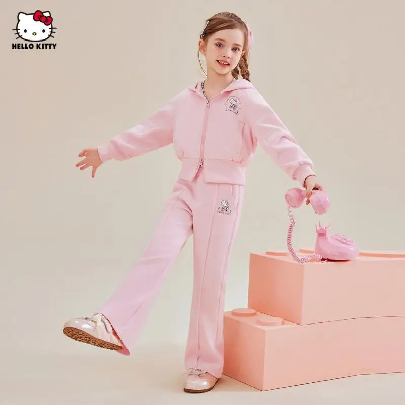 

Комплект из двух предметов Sanrio Hello Kitty: хлопковый костюм для девочек-подростков, весна-осень 2025, новый, милый повседневный модный наряд