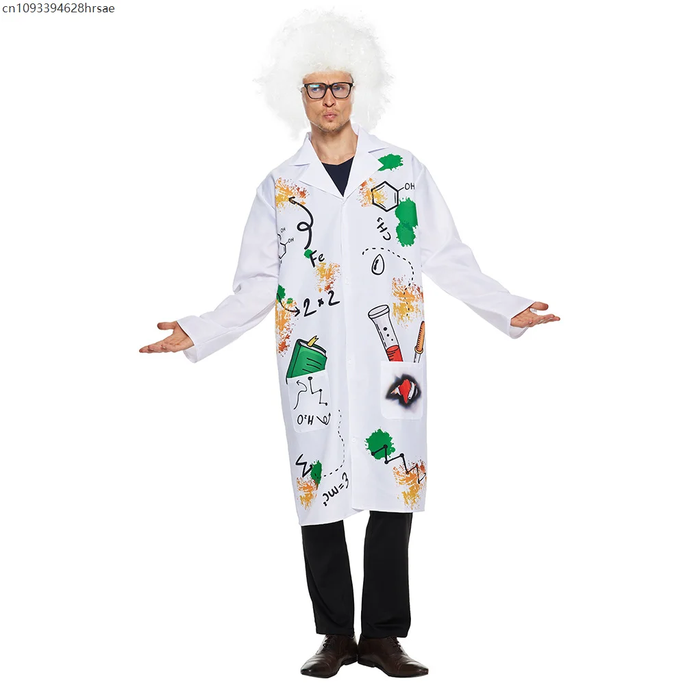 

2025 New Arrival Halloween Lab Coat Fancy Dress Up Jacket With Wig SetMad Scientist Costume