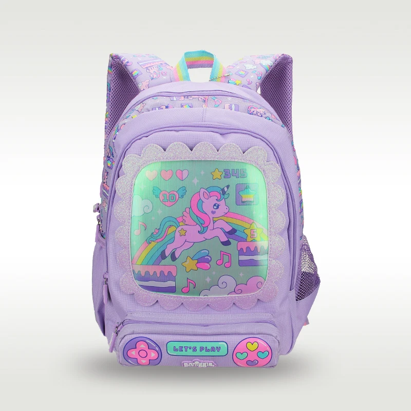 

Australia Smiggle hot-selling original children's schoolbag girl backpack purple unicorn cartoon shape school supplies 14 inches