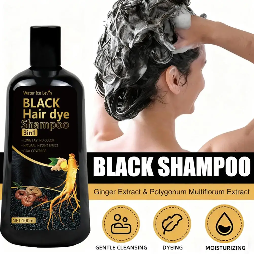 100ml Black Hair Dye Shampoo Deep-penetrating Formula Effectively Covers Gray Hair Restores Natural Black Shine For Vibrant Hair