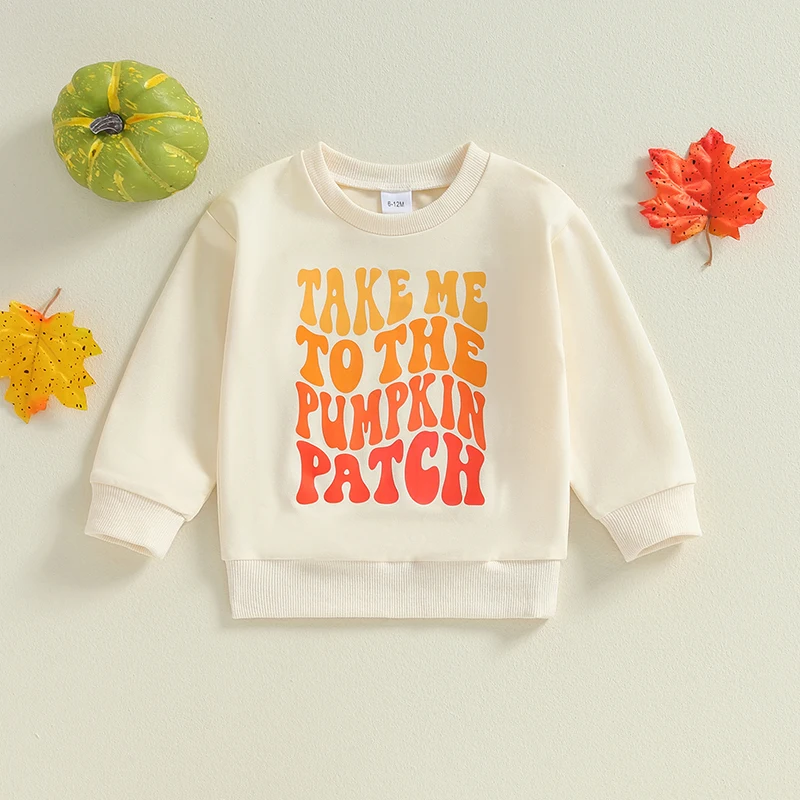 小さな女の子と男の子のハロウィーンのレタープリントスウェットシャツ、ラウンドネック、ルーズプルオーバートップス、長袖、6m-4y、2024-05-31