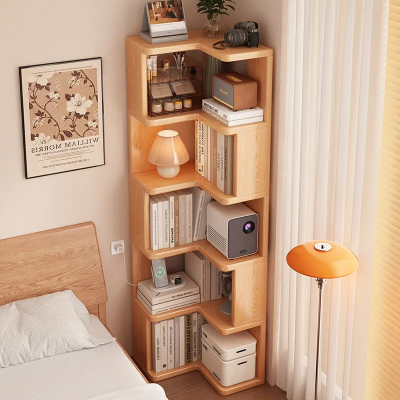 Solid wood bookshelf, corner bookshelf, home storage cabinet, bedroom floor standing bookshelf, storage rack,simple display rack