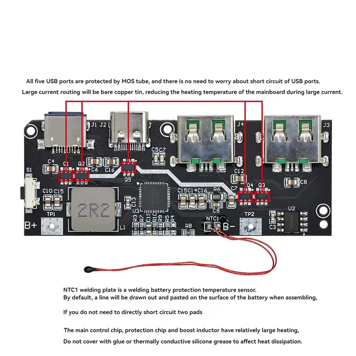 ABGI2PCS 22.5W Fast Charging Mobile Power Module 5 Port Bidirectional Charging Module Circuit Board DIY QC4.0 QC3.0