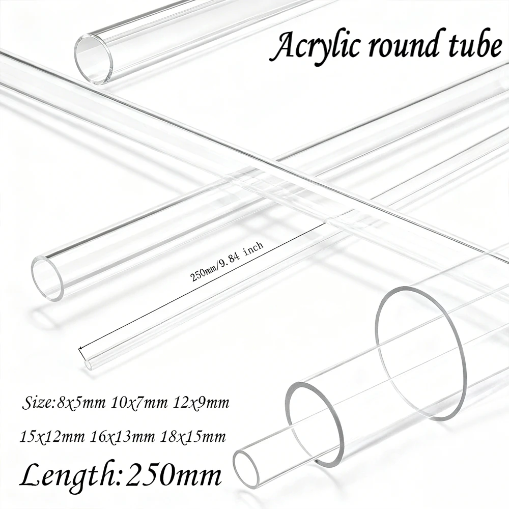1-4pcs Transparents Acrylic Pipes, 8-18mm O.D 250mm Long PMMA Tubes for Aquarium, DIY Crafts, Model Making