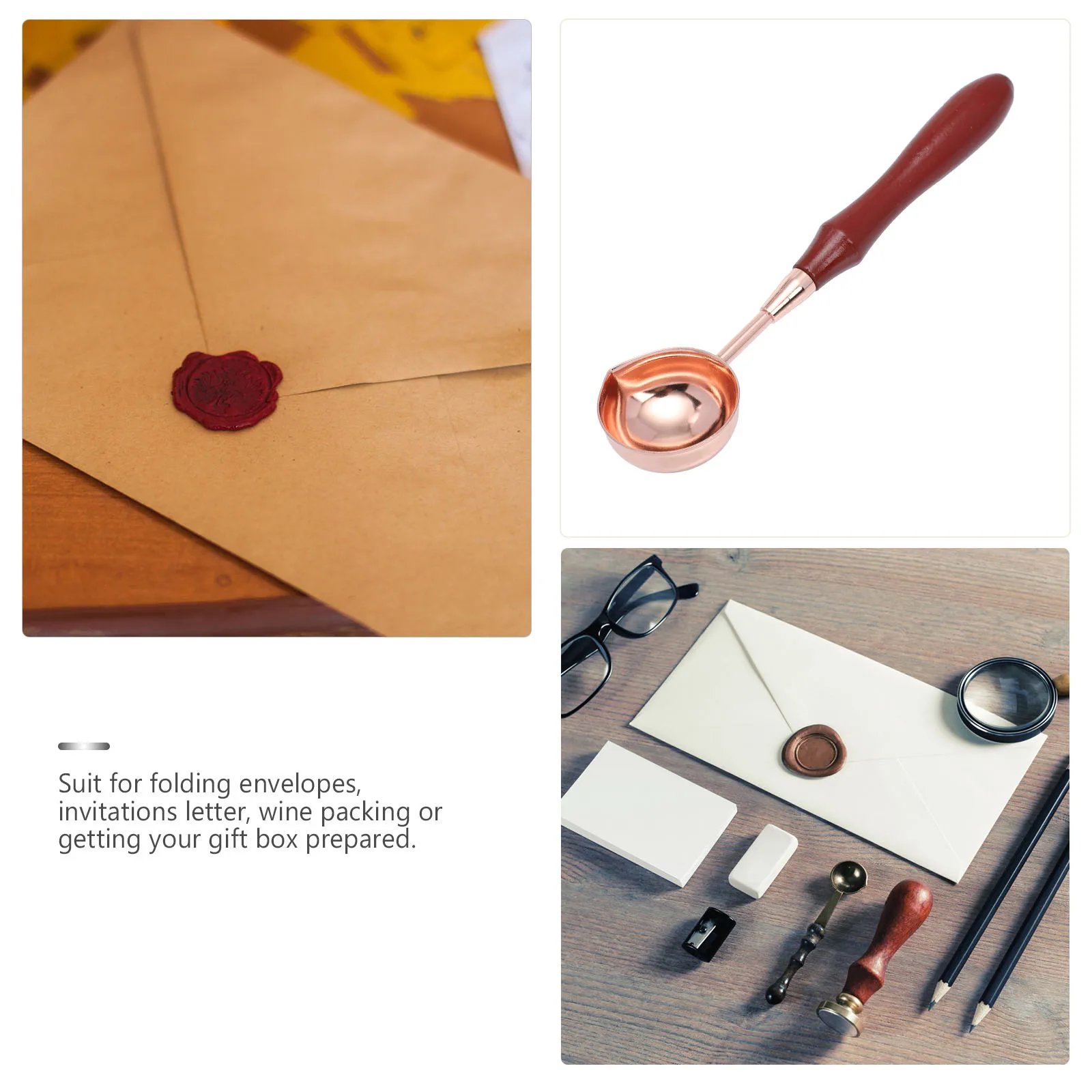 

Wax Sealing Stamp Melting Spoon Copper Wood Handle for Envelope Letter Card Wine Gift Packaging Easy to Use Melt Wax Beads