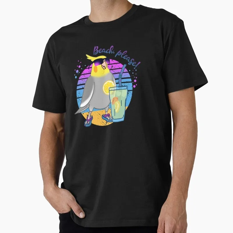 Summer cockatiel beach please Funny Parrot Gift T-shirt for Birds Lover Short Sleeve Graphic Clothes All Size Tops Unisex Tee