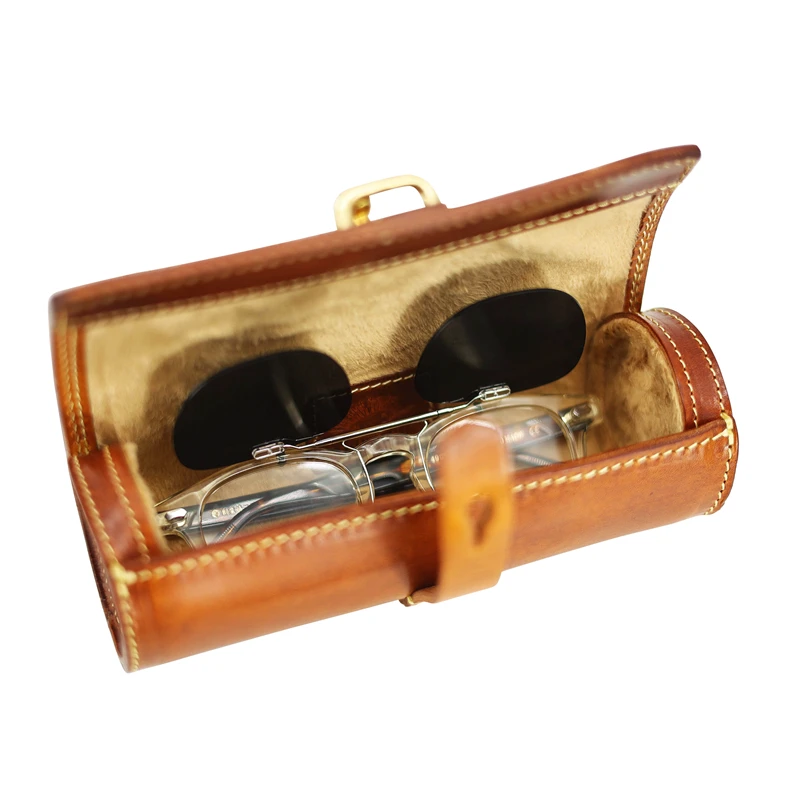 New Big Size Leather Glasses Case Hademade Mens Sunglasses Case Top Quality Brown Eyewear Storage Boxes