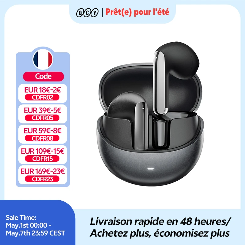 QCY-Écouteurs sans fil AilyBuds Pro+ ANC, HT10, Hi-Res Audio, AC Sat, Bluetooth 5.3, 6 micros, AI, HD, appel, connexion multipoint