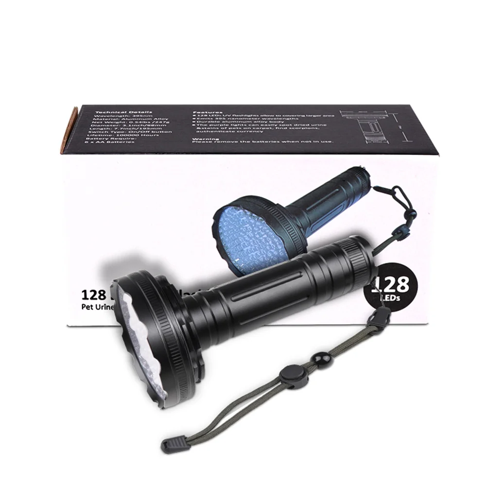 Bright 128LED 395nm UV Flashlight Ultraviolet Banknote Detection Fluorescence UV Torch Cat Moss Pet Urine Detect Purple Light